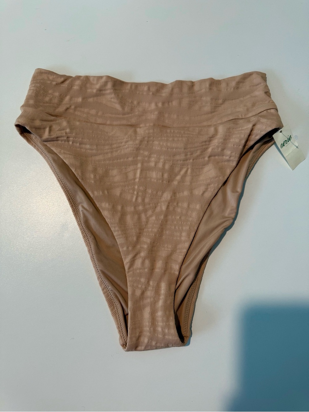 Aerie Hight Waisted Textured Bikini Bottoms - Nude